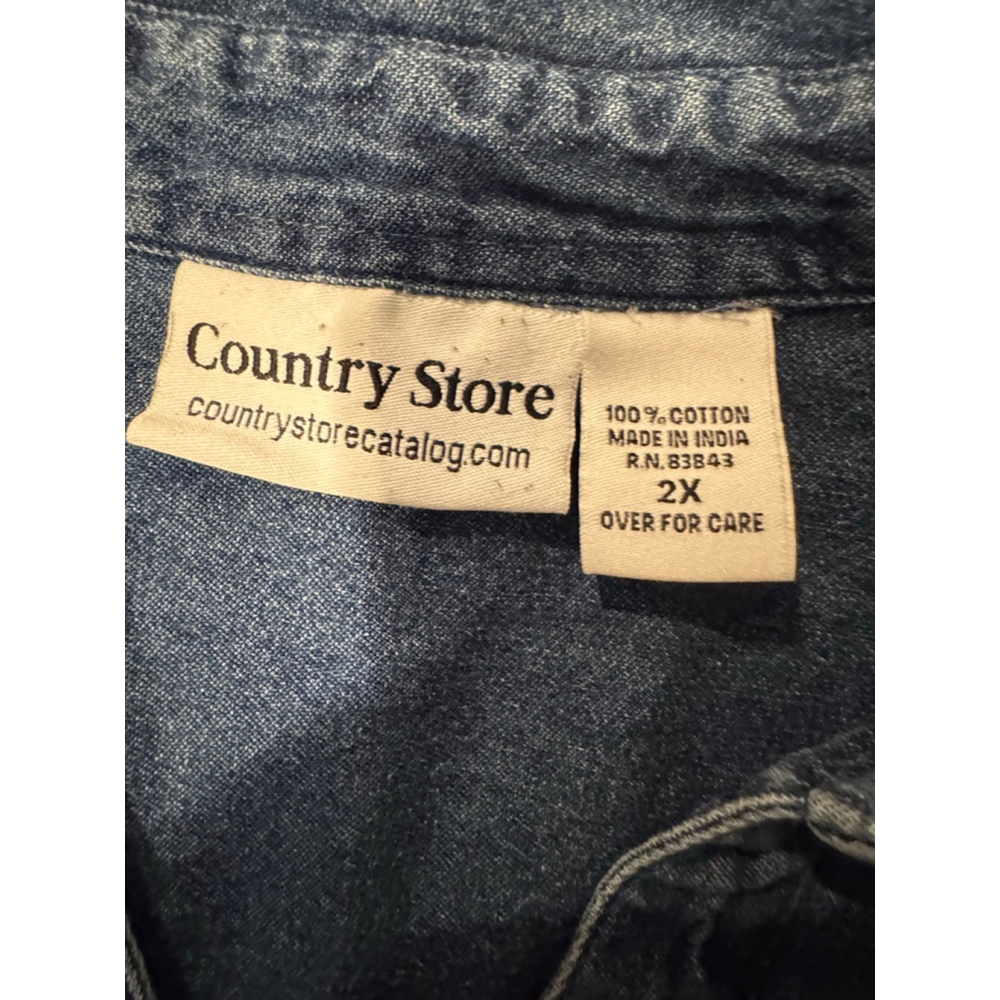 Women's Country Store Plus 2X Blue Denim Plaid Sleeve Button Down Shirt - Picture 11 of 11